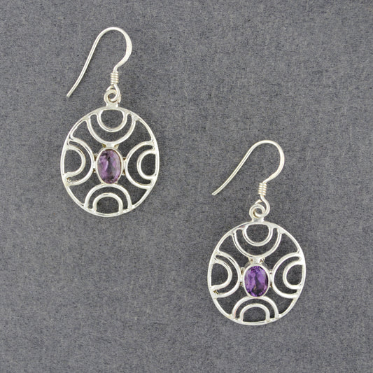 Sterling Silver Amethyst Detailed Circle Earrings