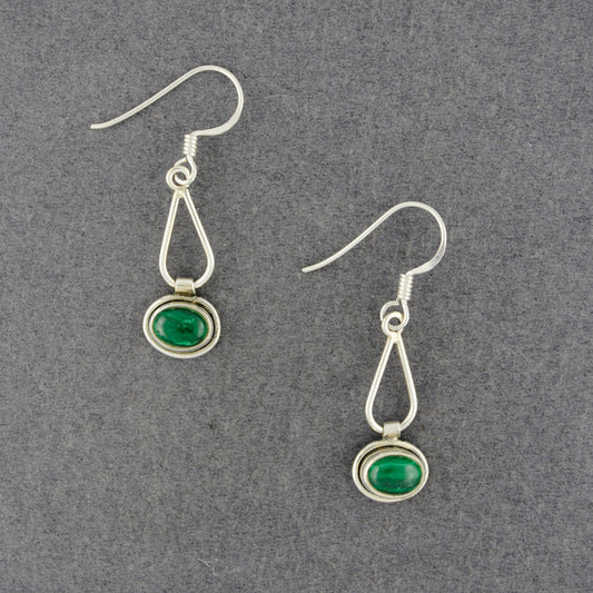 Sterling Silver Malachite Oval Teardrop Earrings