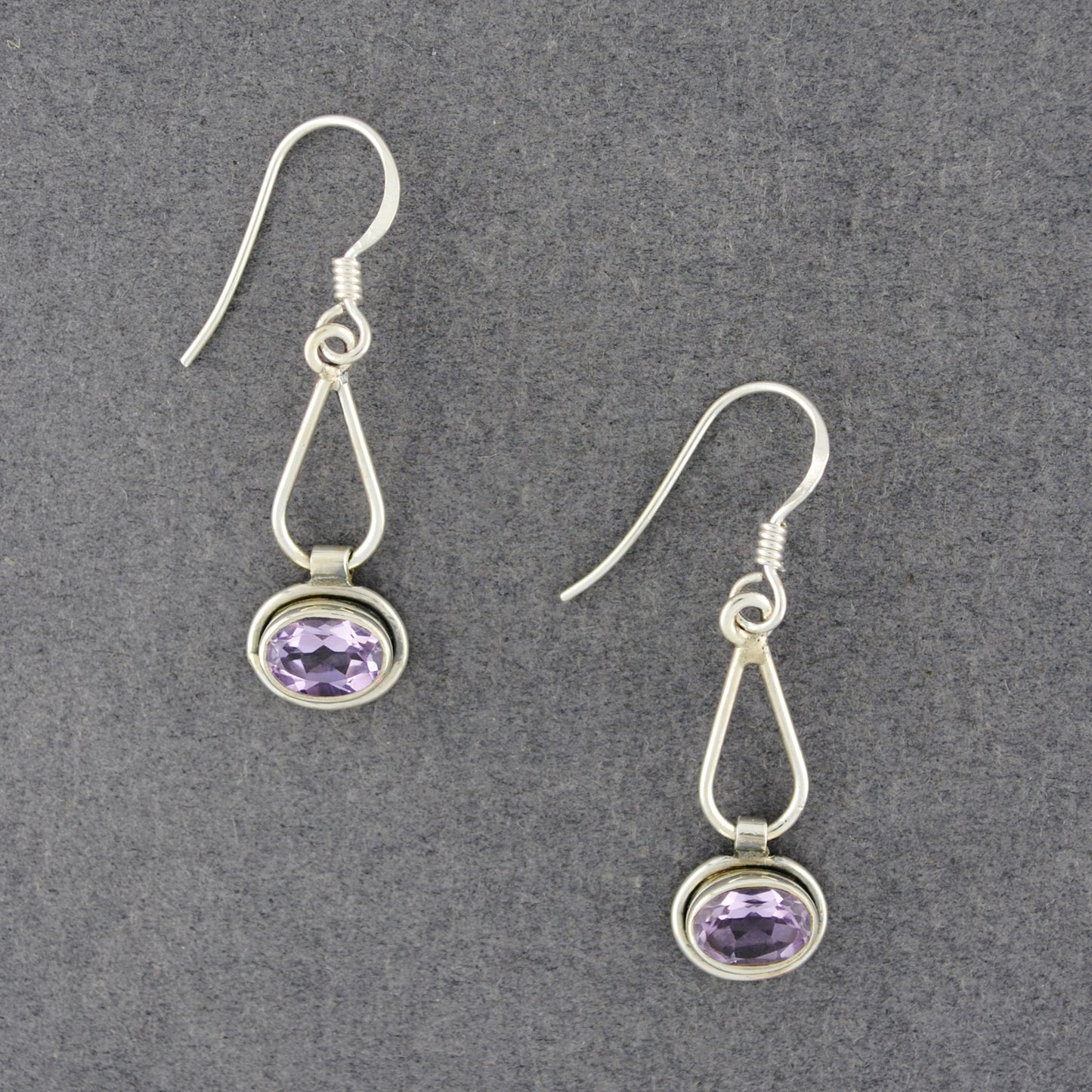Sterling Silver Amethyst Oval Teardrop Earrings