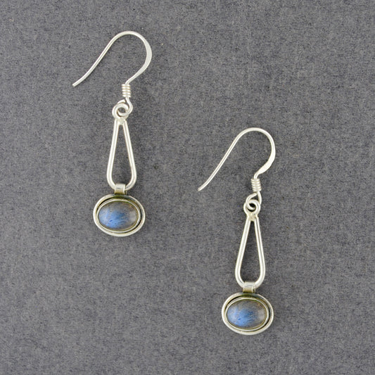 Sterling Silver Labradorite Oval Teardrop Earrings