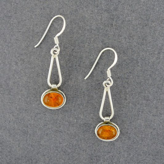 Sterling Silver Amber Oval Teardrop Earrings