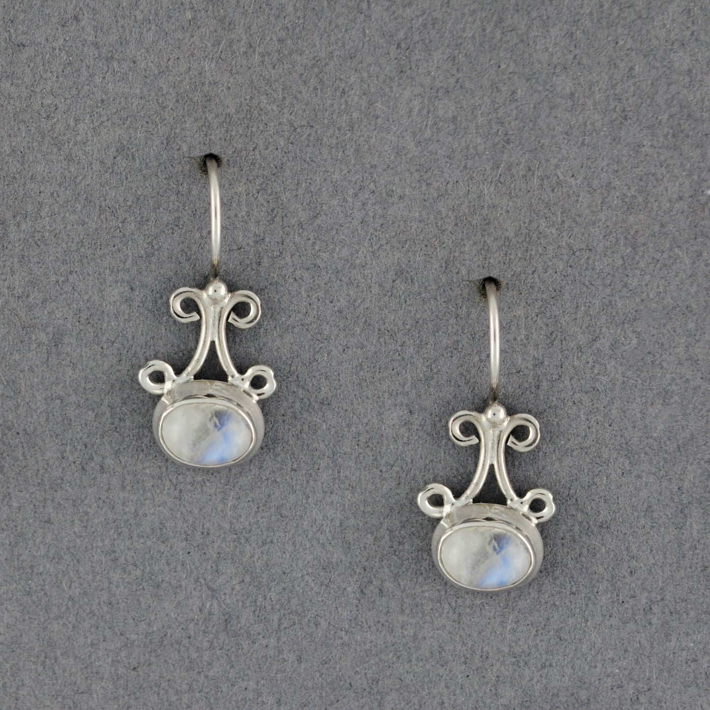 Sterling Silver Moonstone Oval and Swirl Earrings