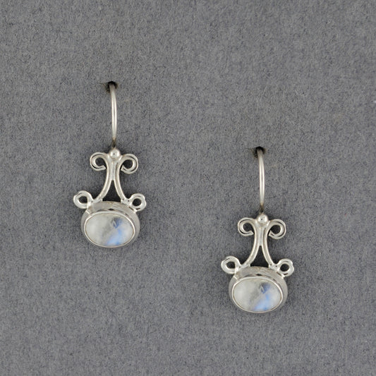Sterling Silver Moonstone Oval and Swirl Earrings