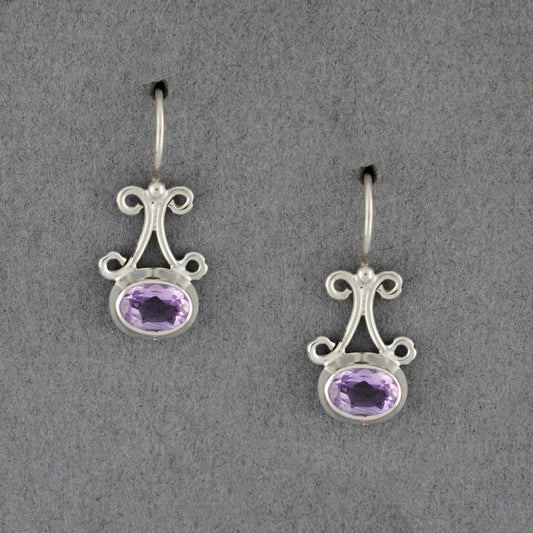 Sterling Silver Amethyst Oval and Swirl Earrings