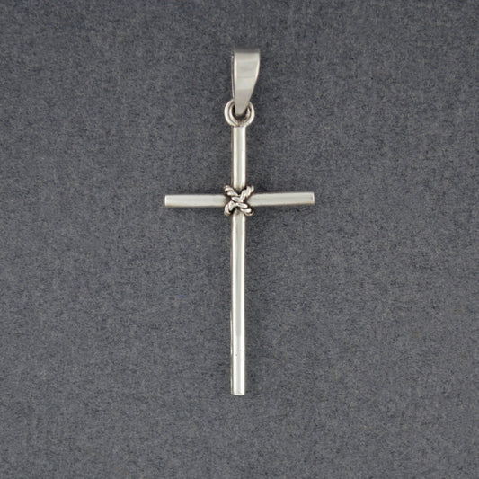 Sterling Silver Long Cross with Rope Pendant