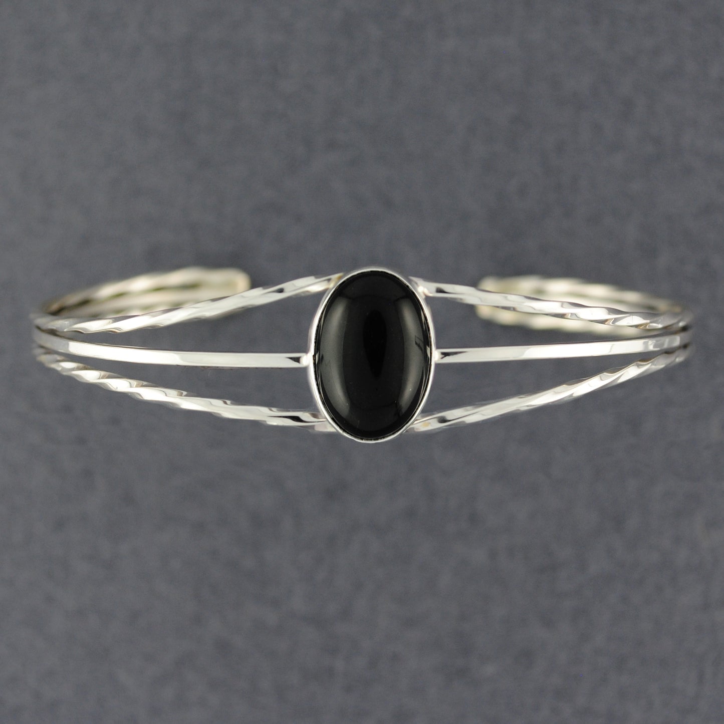 Sterling Silver Onyx Twisted Border Cuff Bracelet