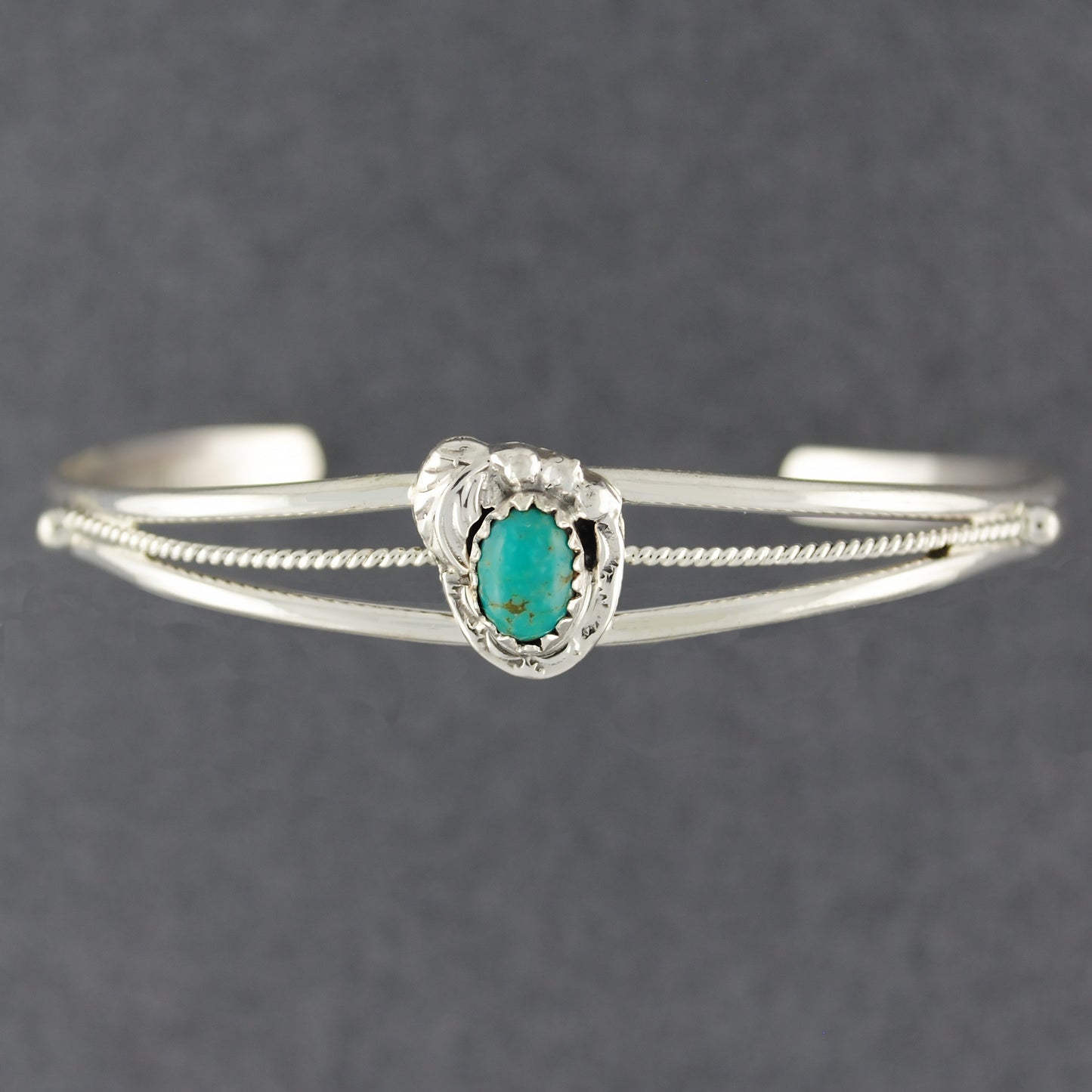 Sterling Silver Turquoise With Feathers Cuff Bracelet