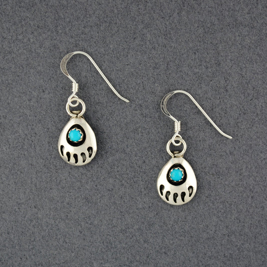 Sterlings Silver Turquoise Bear Paw Earrings