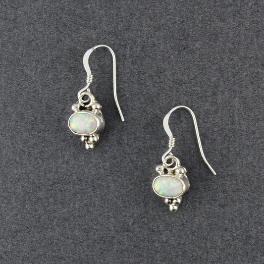 Sterling Silver White Opal Oval with Dots Earrings