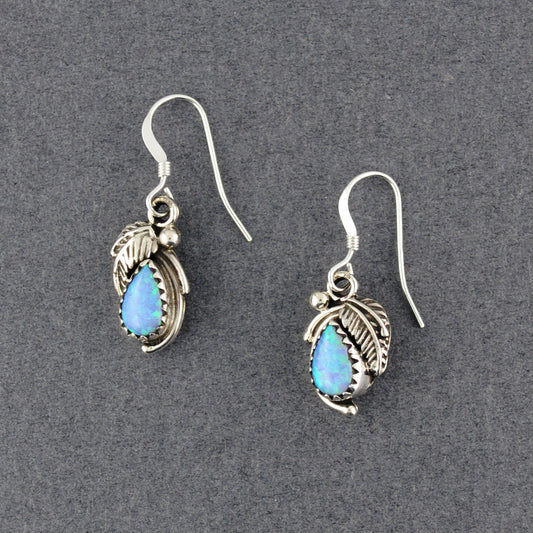 Sterling Silver Blue Opal Feather Earrings