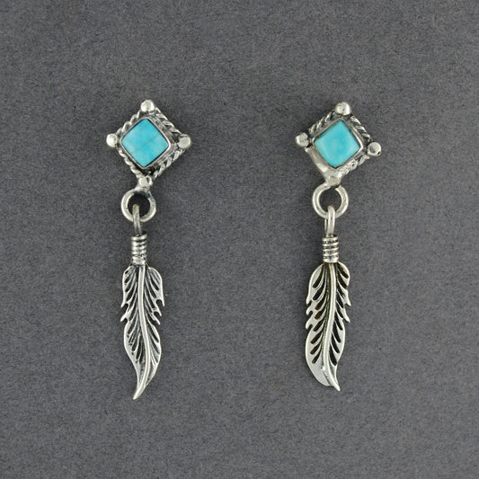 Sterling Silver Turquoise and Feather Post Earrings