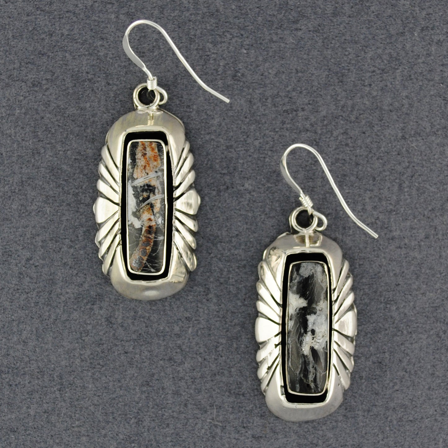 Sterling Silver White Buffalo Turquoise Rectangle Earrings