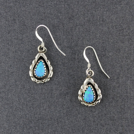 Sterling Silver Blue Opal Carved Teardrop Earrings