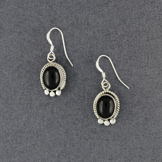 Sterling Silver Onyx Dotted Oval Earrings