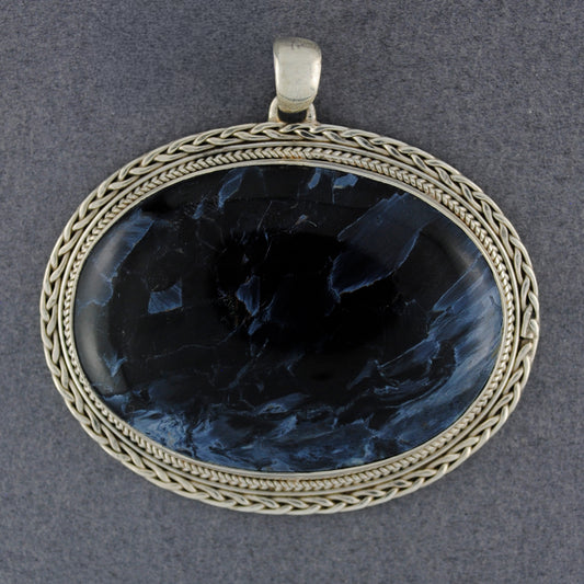 Sterling Silver Jumbo Pietersite Oval with Woven Bezel Pendant