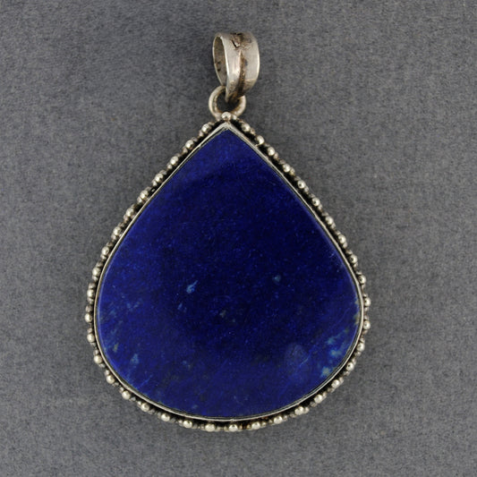 Sterling Silver Jumbo Detailed Lapis Teardrop Pendant