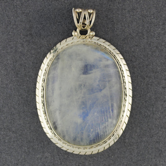 Sterling Silver Jumbo Rainbow Moonstone Oval Pendant