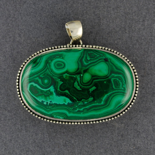 Sterling Silver Large Malachite Sideways Oval Pendant