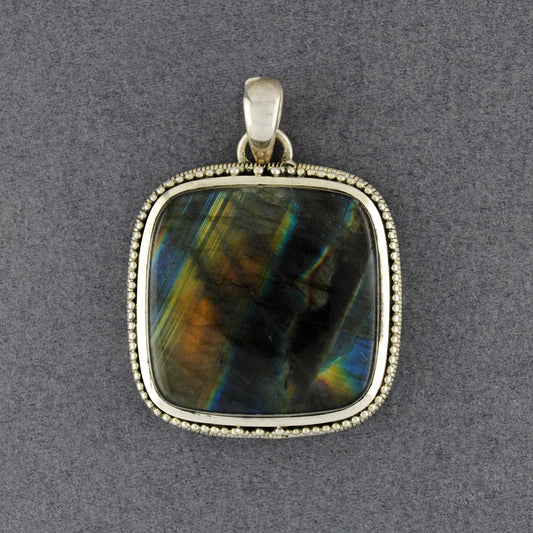 Sterling Silver Detailed Labradorite Square Pendant