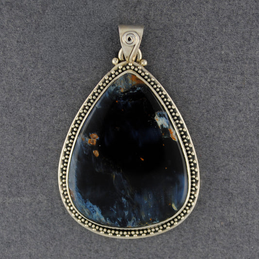 Sterling Silver Pietersite Detailed Teardrop Pendant