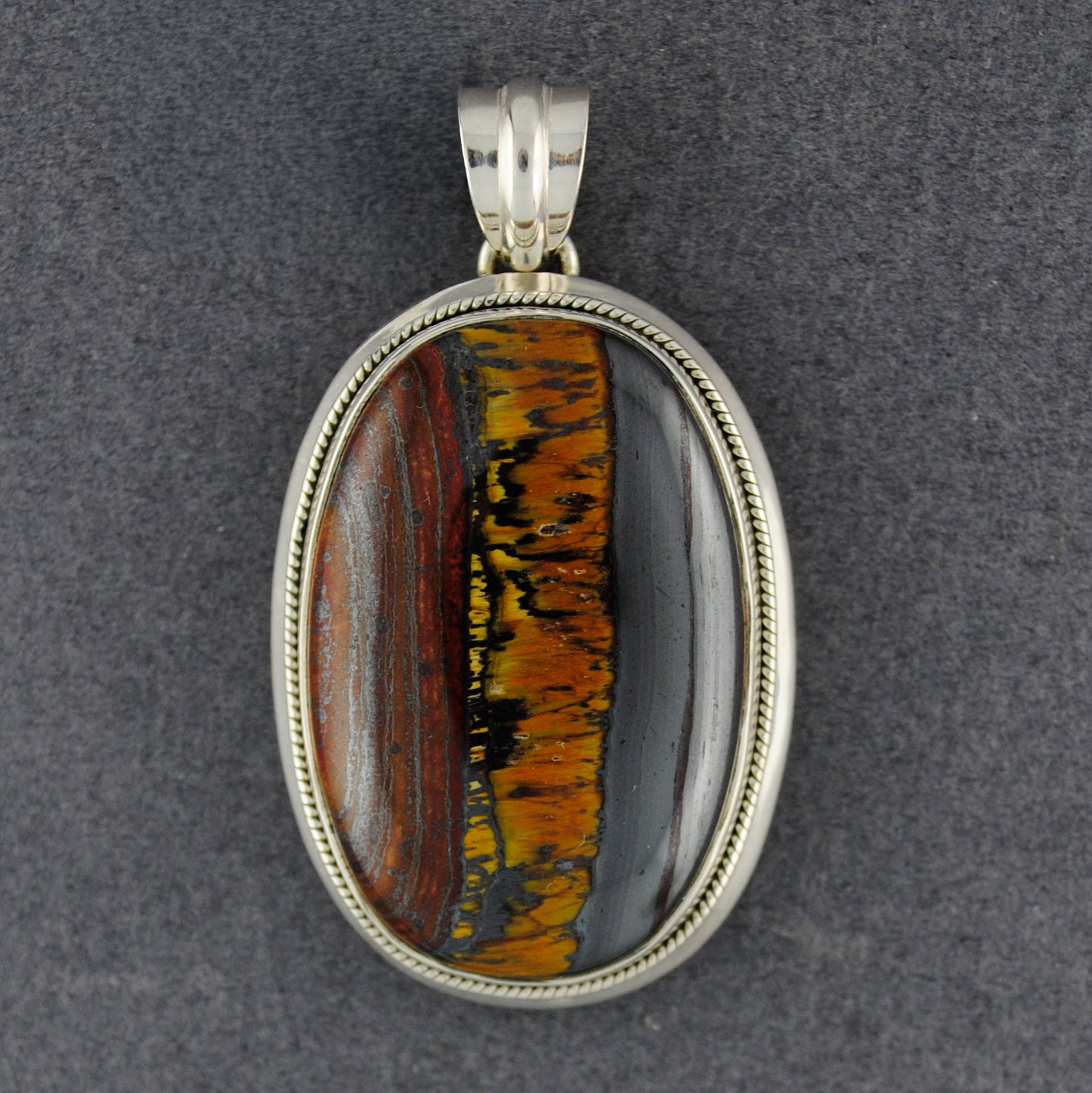 Sterling Silver Iron Tiger Eye Oval Pendant