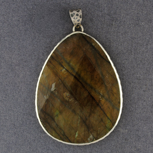 Sterling Silver Jumbo Faceted Labradorite Pendant