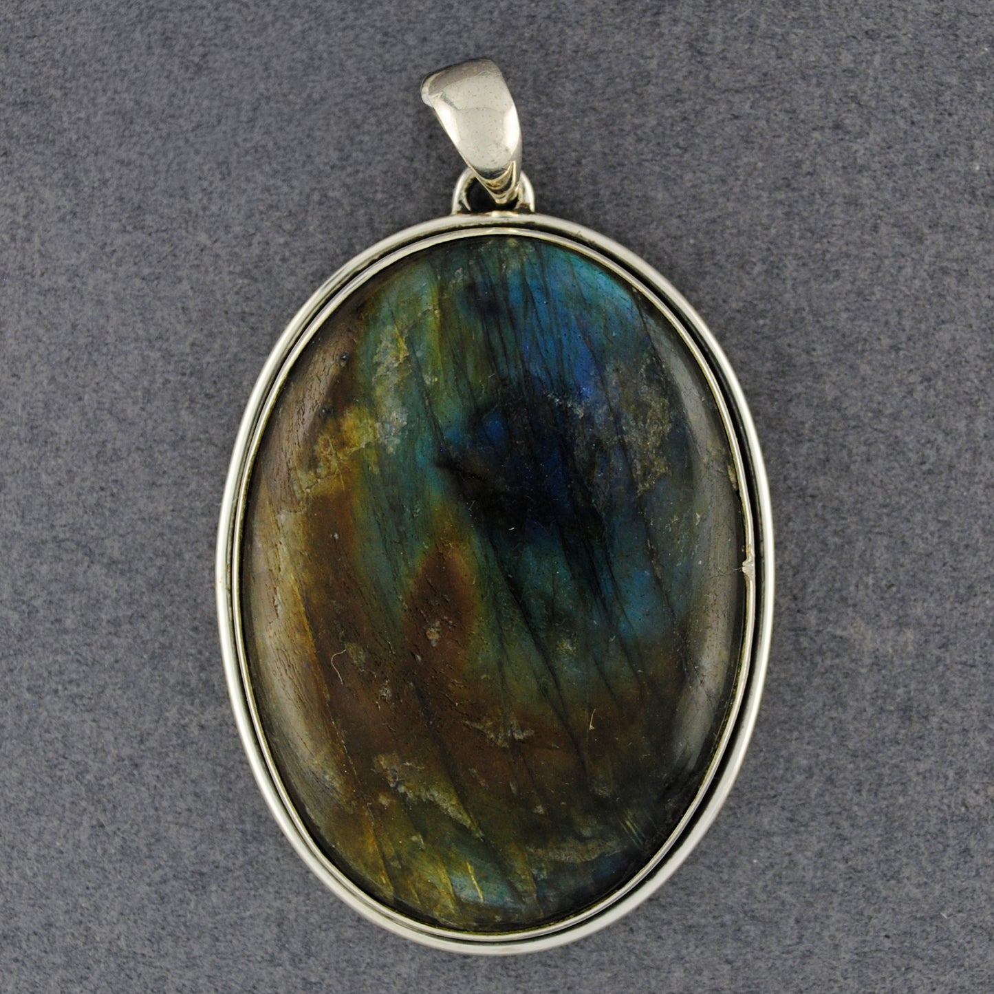 Sterling Silver Labradorite Double Bezel Oval Pendant