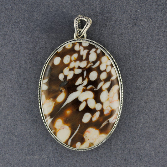 Sterling Silver Large Peanut Wood Oval Pendant