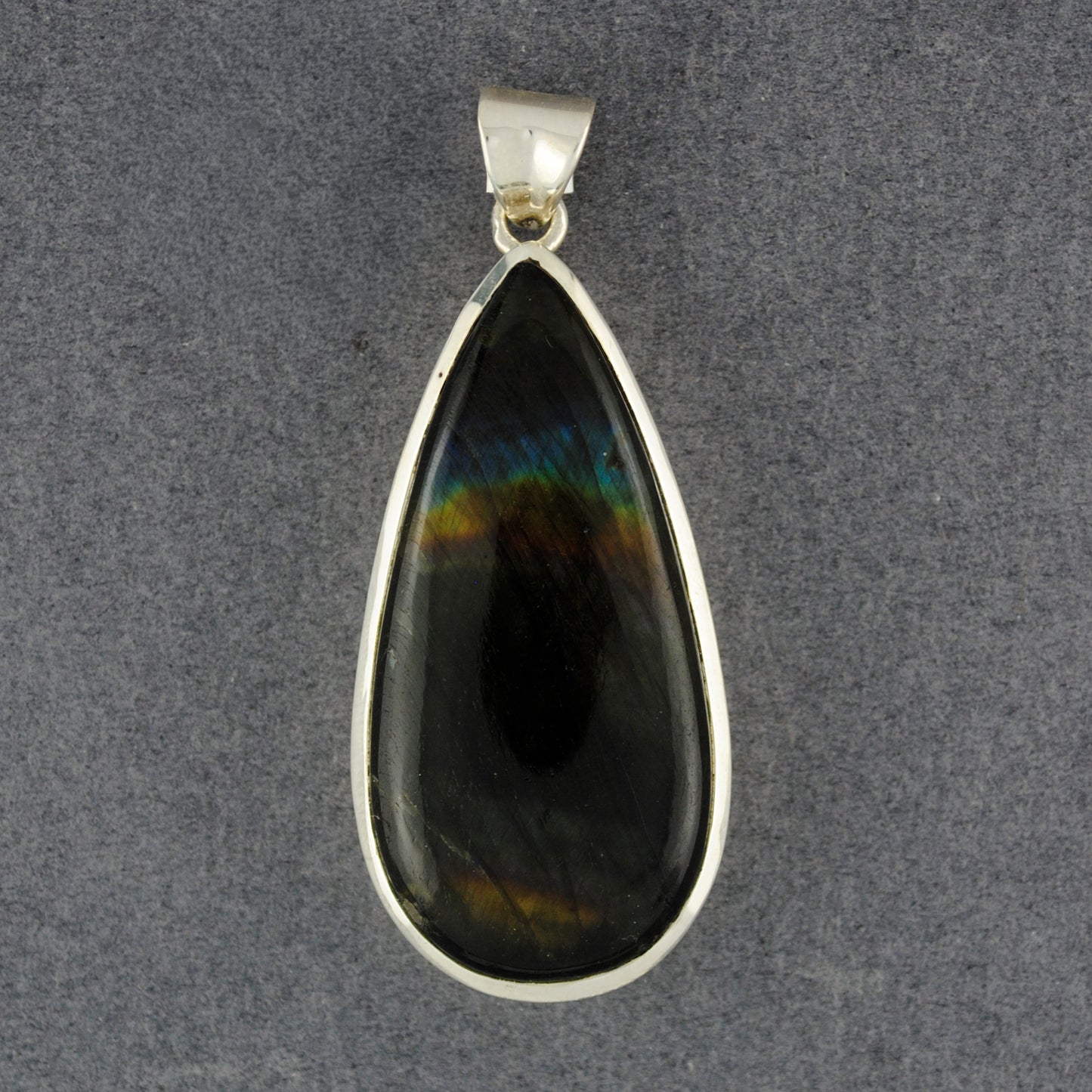 Sterling Silver Rainbow Labradorite Long Teardrop Pendant