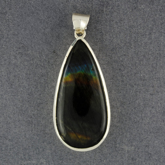 Sterling Silver Rainbow Labradorite Long Teardrop Pendant