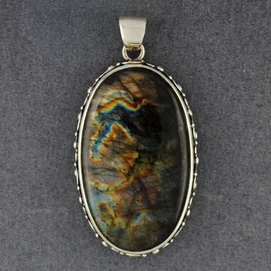 Sterling Silver Labradorite Fancy Oval Pendant