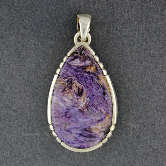 Sterling Silver Charoite Notched Teardrop Pendant