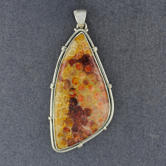 Sterling Silver Large Fossilized Coral Drop Pendant