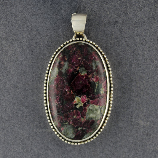 Sterling Silver Eudyalite Dotted Oval Pendant