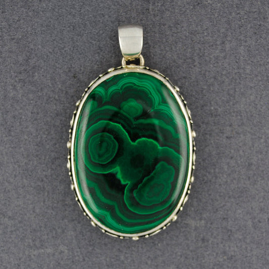 Sterling Silver Malachite Fancy Oval Pendant