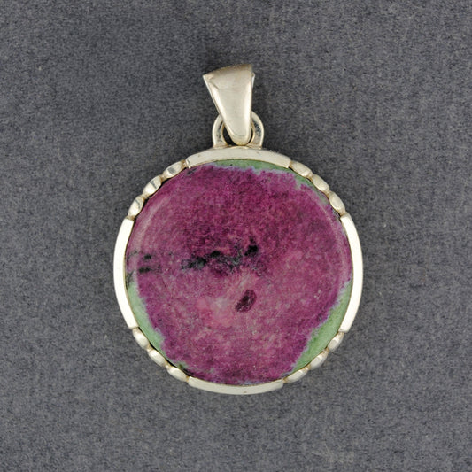 Sterling Silver Ruby Zoisite Notched Circle Pendant