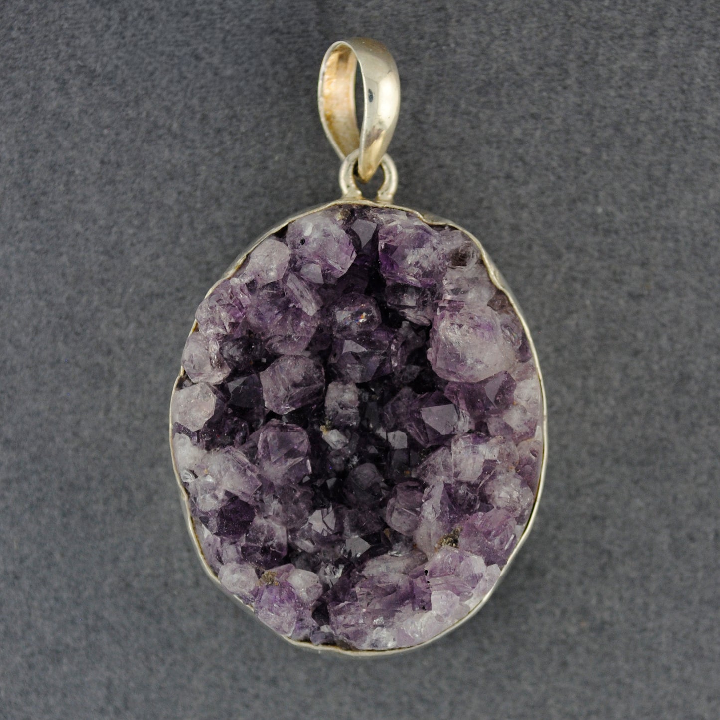 Sterling Silver Amethyst Druzy Large Oval Pendant