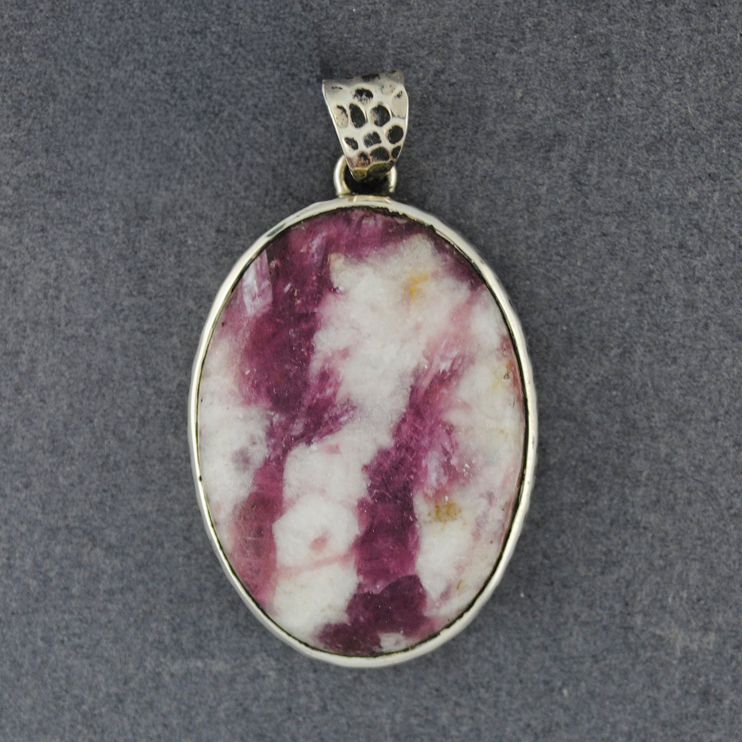 Sterling Silver Tourmaline in Quartz Hammered Oval Pendant