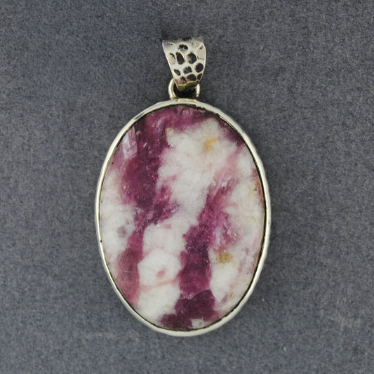 Sterling Silver Tourmaline in Quartz Hammered Oval Pendant