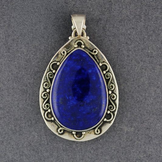 Sterling Silver Lapis Fancy Teardrop Pendant