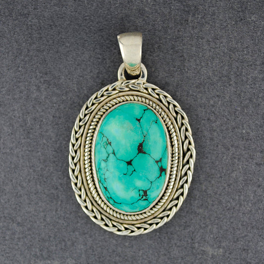Sterling Silver Turquoise Woven Oval Pendant