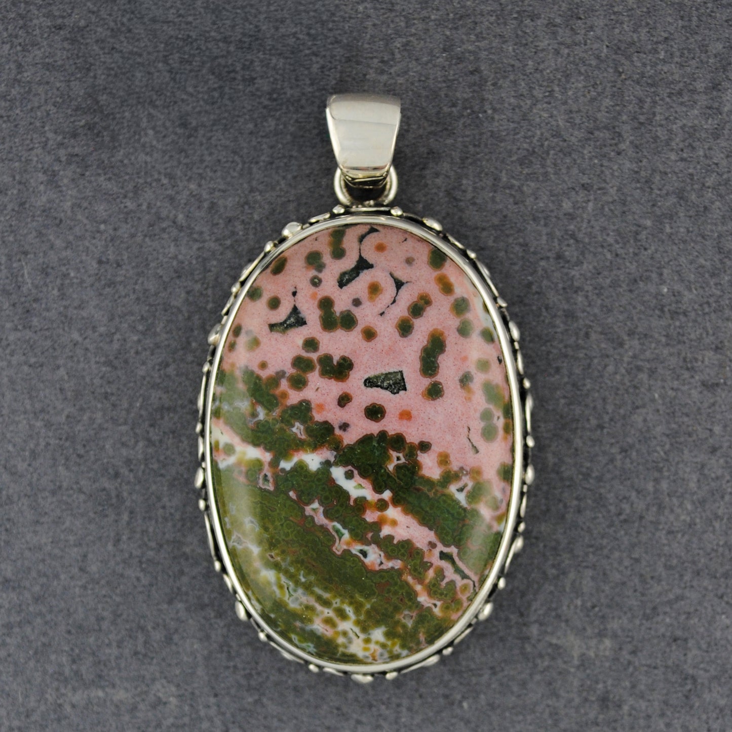 Sterling Silver Ocean Jasper Fancy Oval Pendant