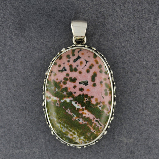 Sterling Silver Ocean Jasper Fancy Oval Pendant