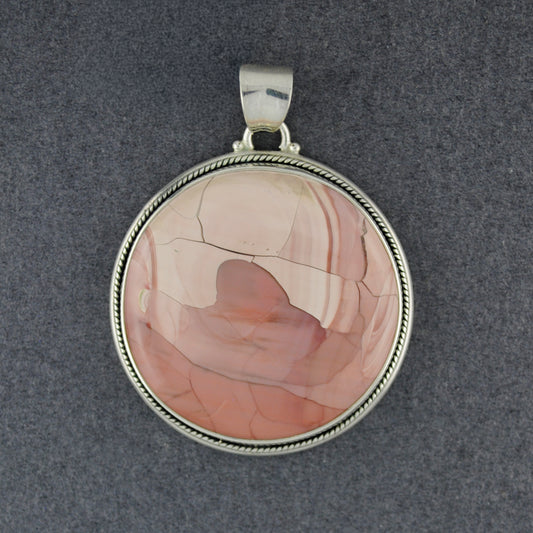 Sterling Silver Pink Imperial Jasper Circle Pendant
