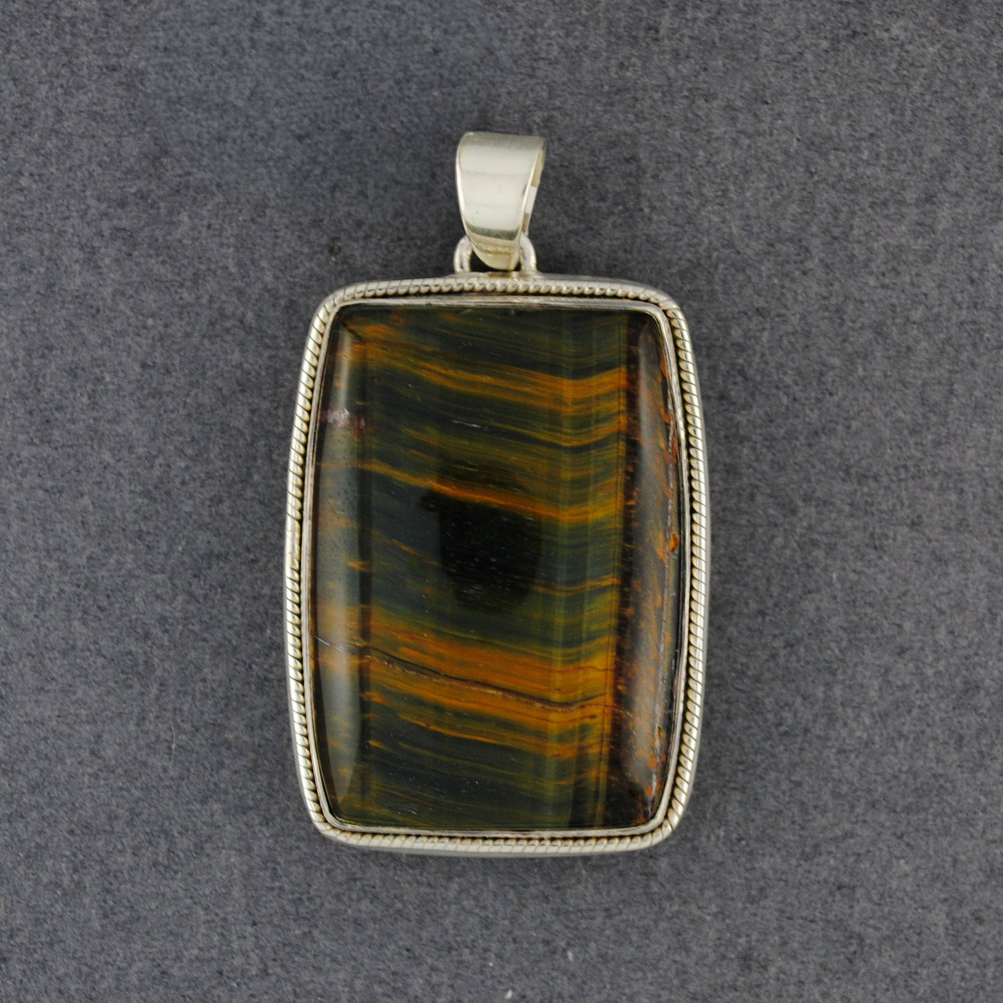 Sterling Silver Tiger Eye Large Rectangle Pendant