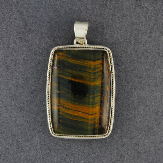 Sterling Silver Tiger Eye Large Rectangle Pendant