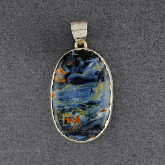 Sterling Silver Pietersite Hammered Oval Pendant
