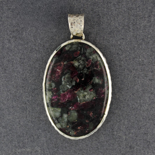 Sterling Silver Eudyalite Hammered Oval Pendant