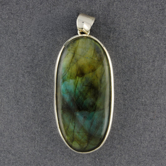 Sterling Silver Labradorite Long Oval Pendant