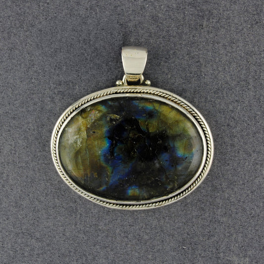 Sterling Silver Labradorite Sideways Oval Pendant